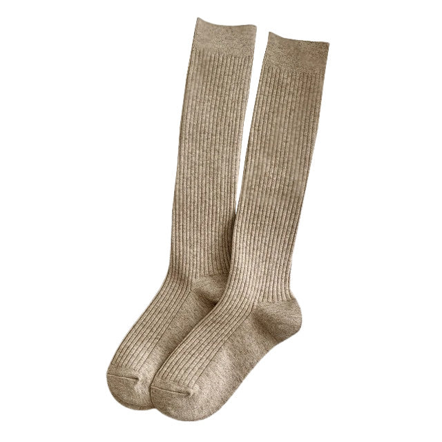 GRAY RIBBED KNEE-HIGH SOCKS BASIC RIBBED AESTHETIC APPEAL