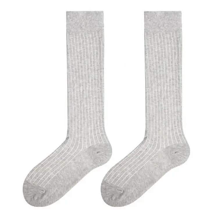 GRAY RIBBED KNEE-HIGH SOCKS BASIC RIBBED AESTHETIC APPEAL