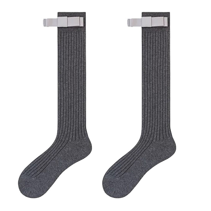 GRAY RIBBED KNEE SOCKS FREE SIZE FIT