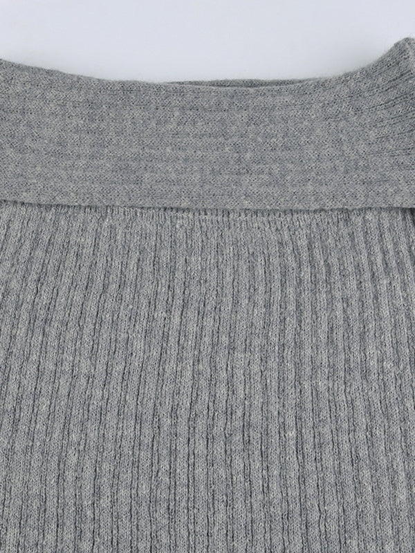 GRAY RIBBED KNIT MAXI SKIRT VINTAGE LOW WAIST