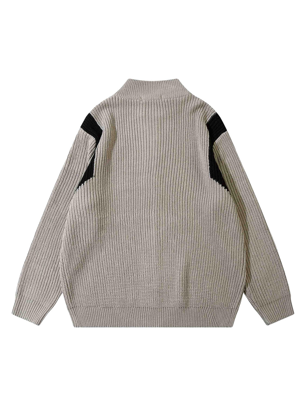 GRAY RIBBED KNIT ZIP-UP SWEATER WITH STAND COLLAR - TRENDY CASUAL LONG SLEEVE