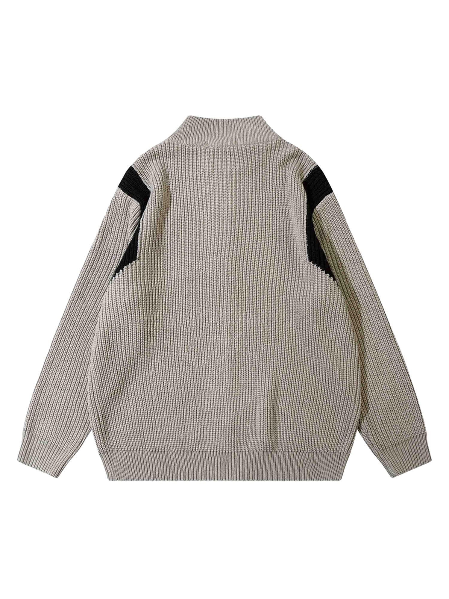 GRAY RIBBED KNIT ZIP-UP SWEATER WITH STAND COLLAR - TRENDY CASUAL LONG SLEEVE