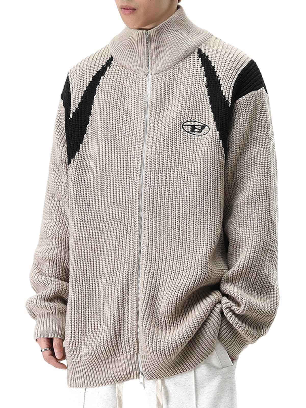 GRAY RIBBED KNIT ZIP-UP SWEATER WITH STAND COLLAR - TRENDY CASUAL LONG SLEEVE