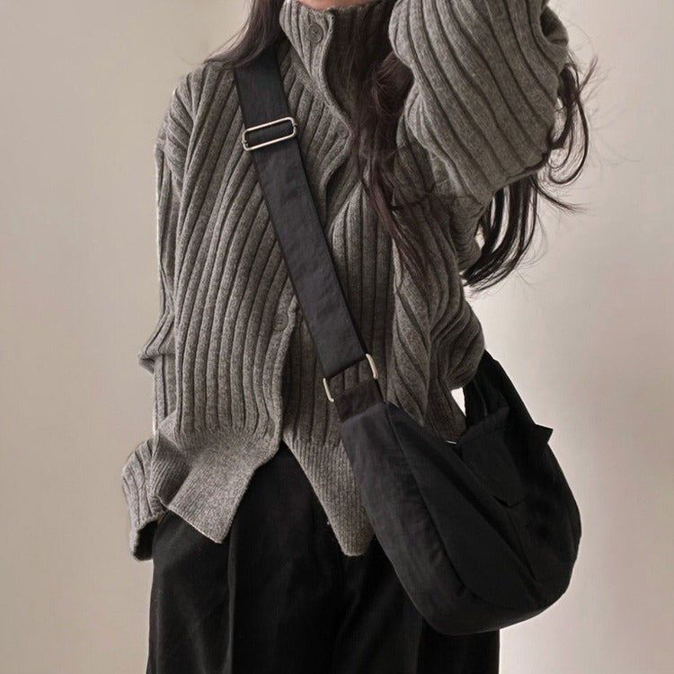 GRAY RIBBED TURTLENECK SWEATER FOR WOMEN