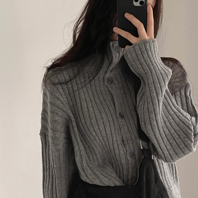 GRAY RIBBED TURTLENECK SWEATER FOR WOMEN