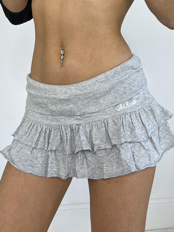 GRAY RUFFLED MINISKIRT - STYLISH MINI SKIRT FOR TRENDY LOOKS
