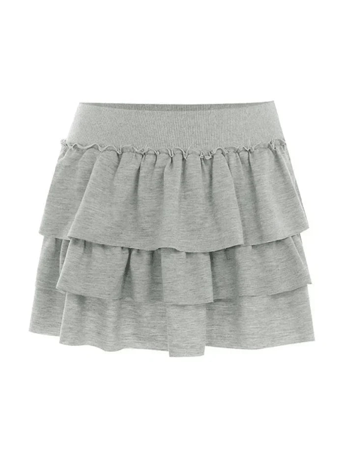 GRAY RUFFLED MINISKIRT - GRAY SWEET ULTRA FASHIONABLE SKIRT