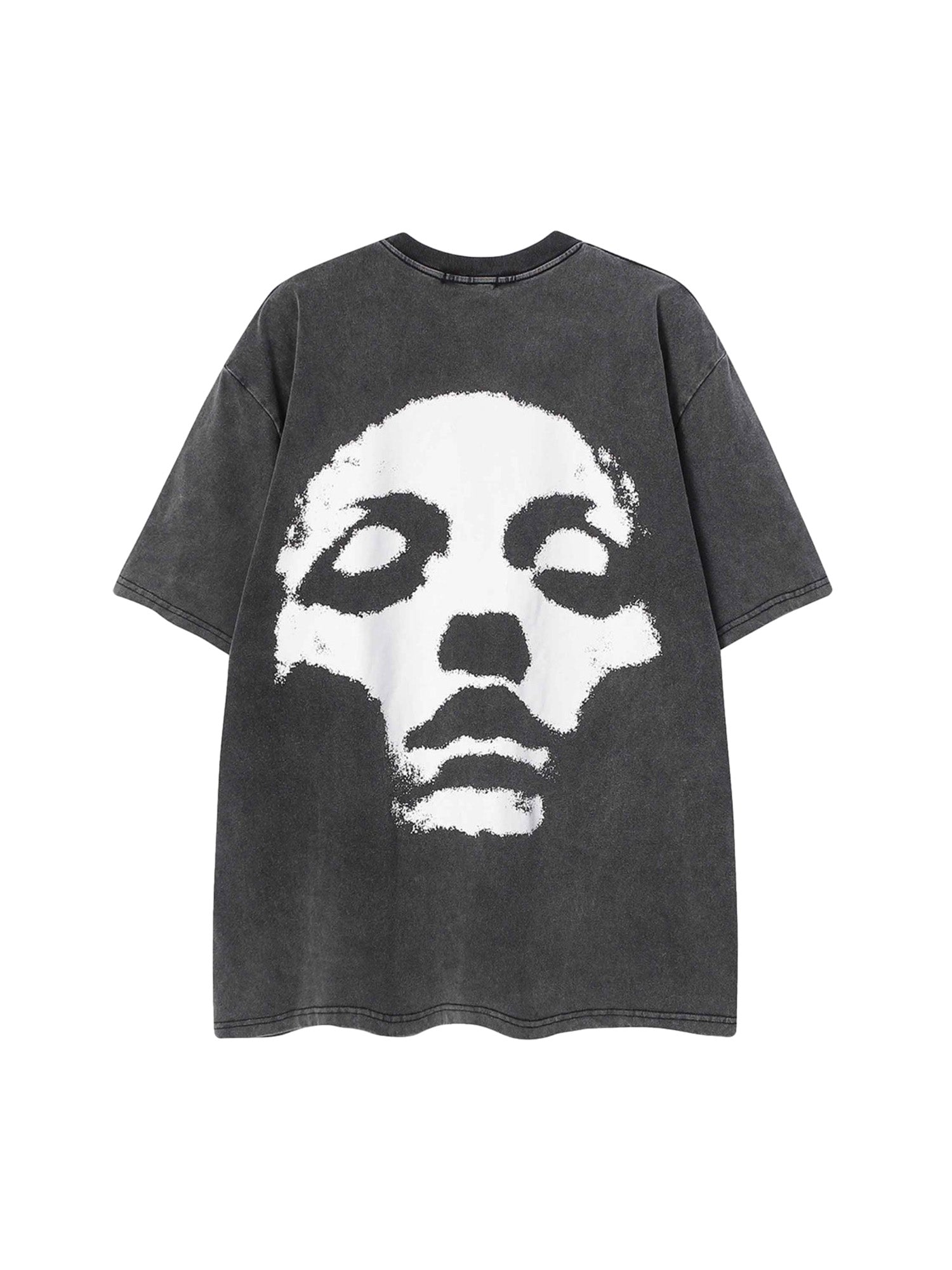 GRAY SHORT SLEEVE PULLOVER T-SHIRT WITH FACE GRAPHIC - TRENDY CASUAL