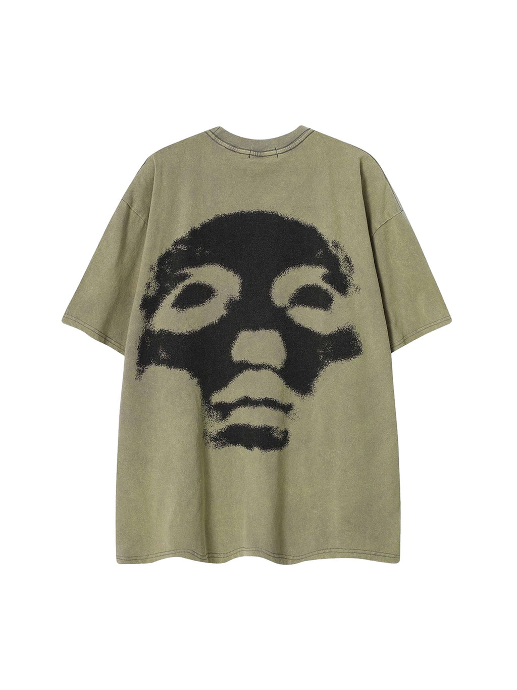GRAY SHORT SLEEVE PULLOVER T-SHIRT WITH FACE GRAPHIC - TRENDY CASUAL