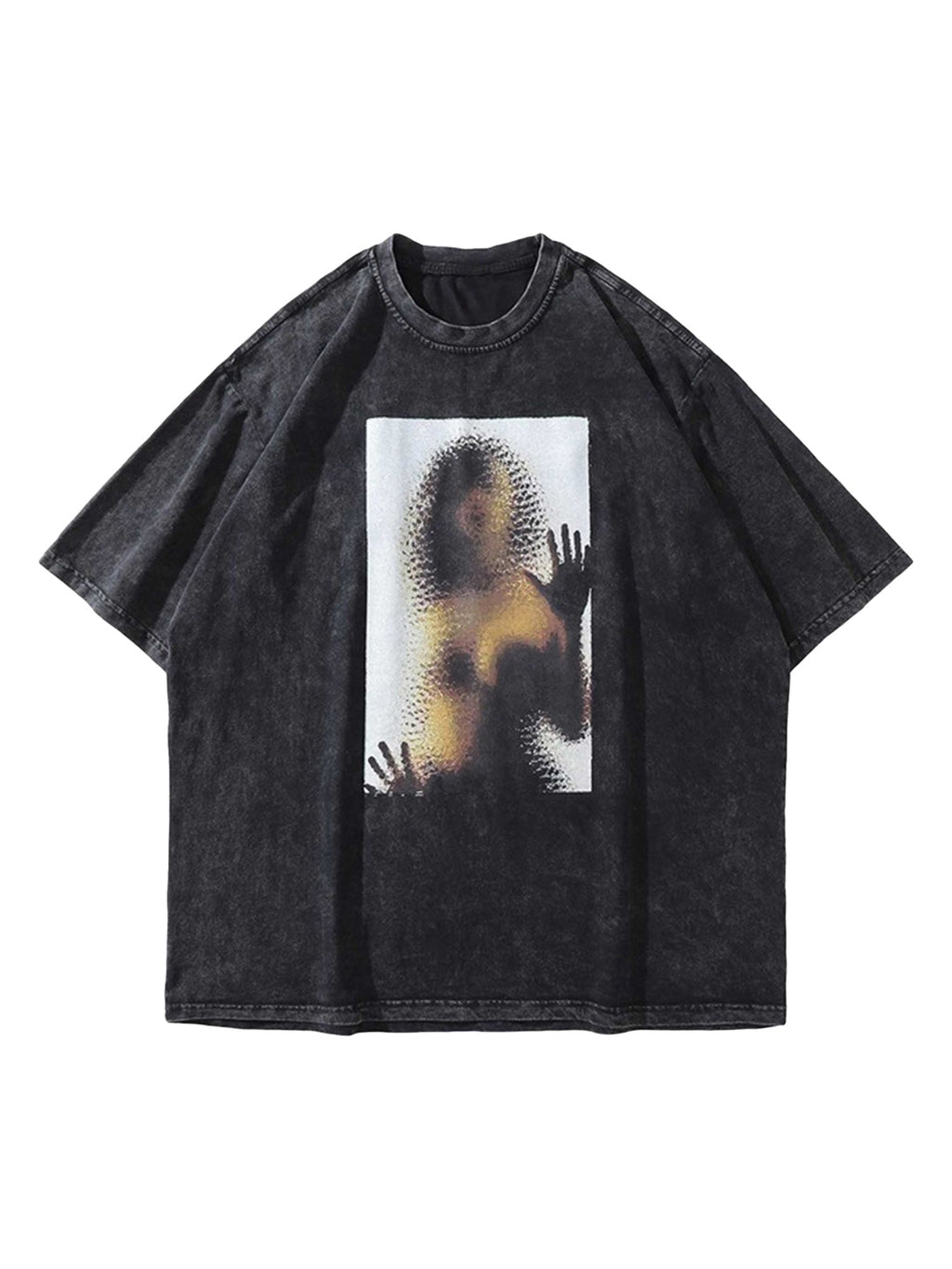 GRAY SHORT SLEEVE T-SHIRT WITH BLURRED FIGURE GRAPHIC – TRENDY CASUAL SHORT