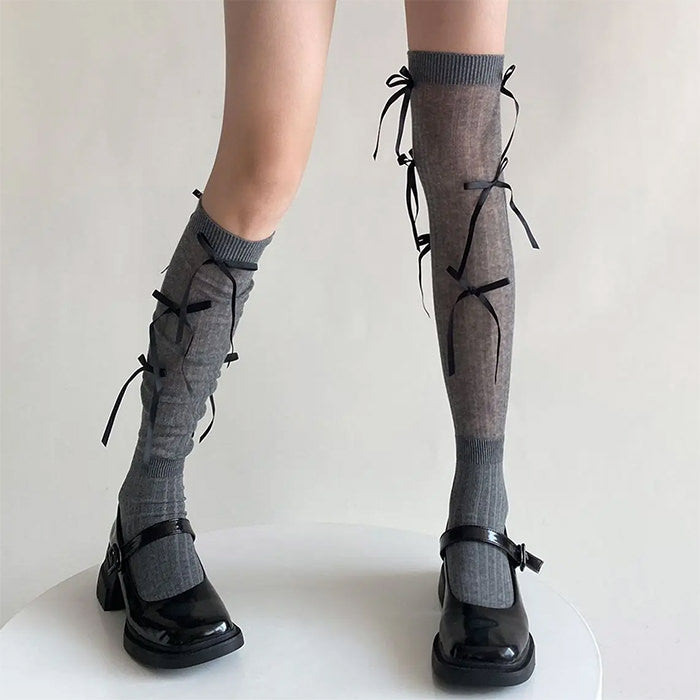 GRAY SOCKS WITH BLACK RIBBON AND PATENT LEATHER SHOES FOR FORMAL WEAR