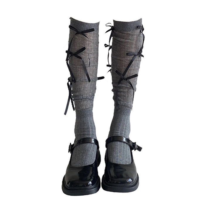 GRAY SOCKS WITH BLACK RIBBON AND PATENT LEATHER SHOES FOR FORMAL WEAR