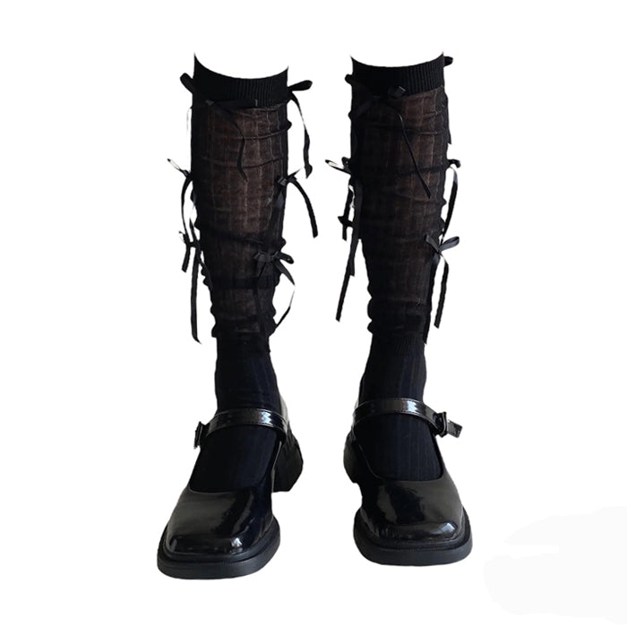 GRAY SOCKS WITH BLACK RIBBON AND PATENT LEATHER SHOES FOR FORMAL WEAR