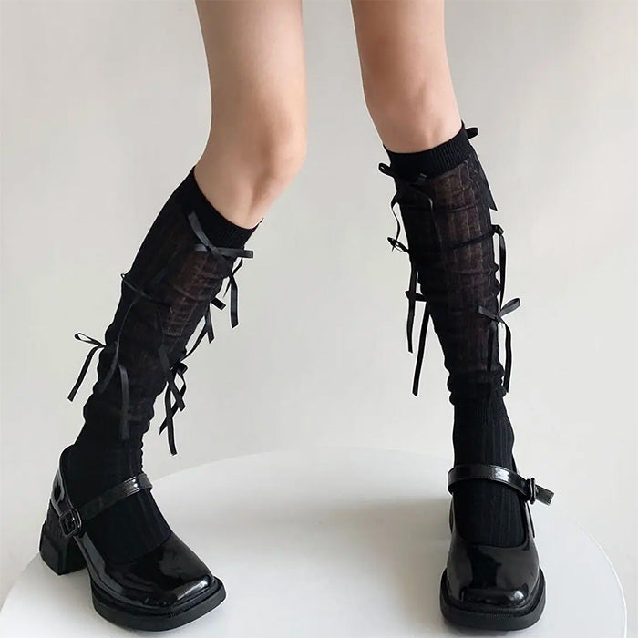 GRAY SOCKS WITH BLACK RIBBON AND PATENT LEATHER SHOES FOR FORMAL WEAR