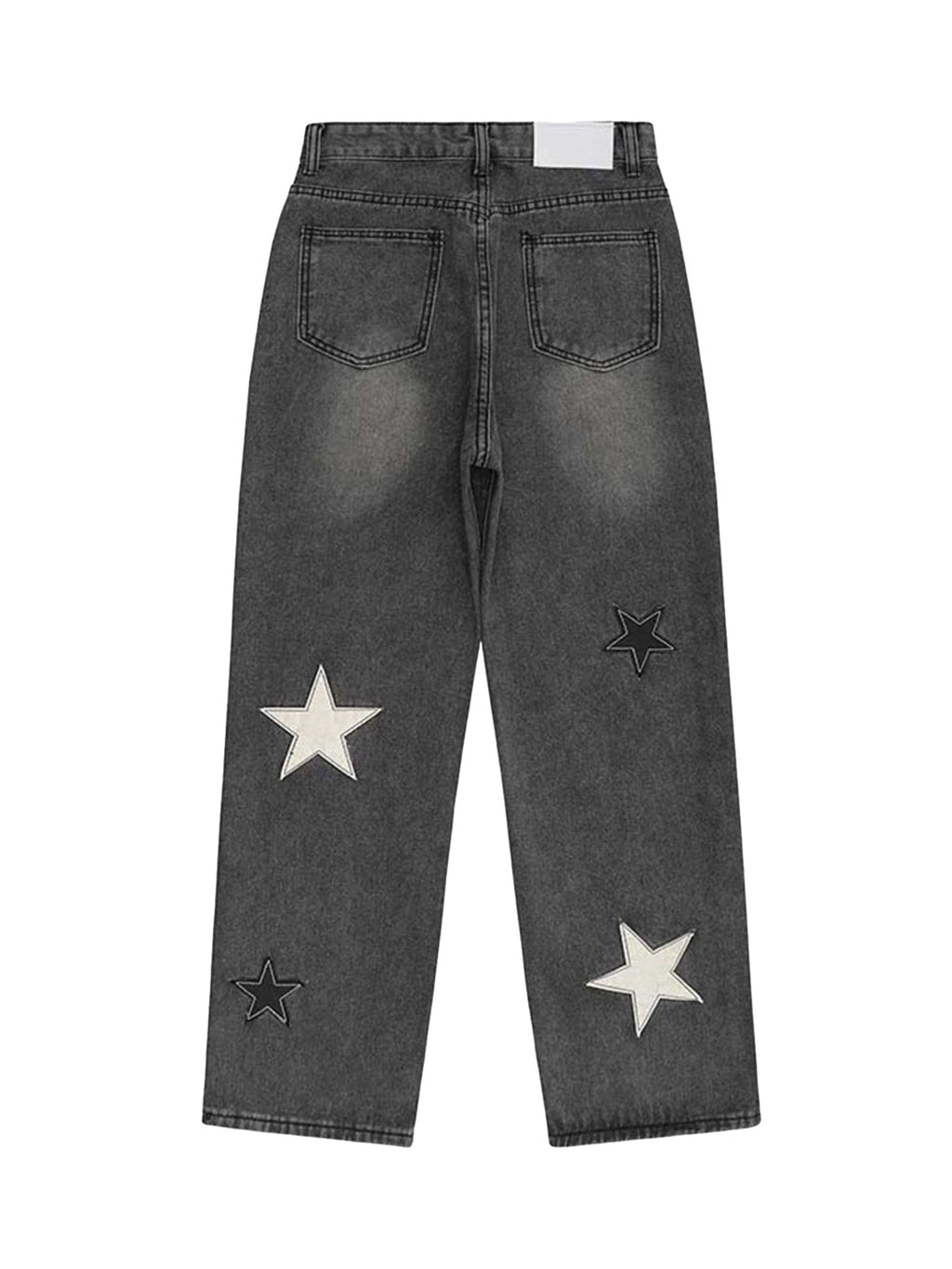 GRAY STAR-PATTERNED JEANS MID WAIST STRAIGHT CASUAL PANTS