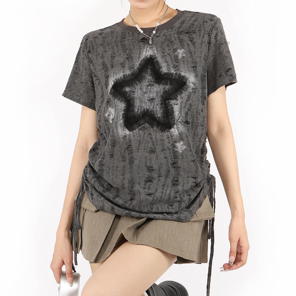 GRAY STAR PRINT RELAXED T-SHIRT