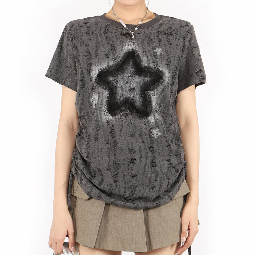 GRAY STAR PRINT RELAXED T-SHIRT