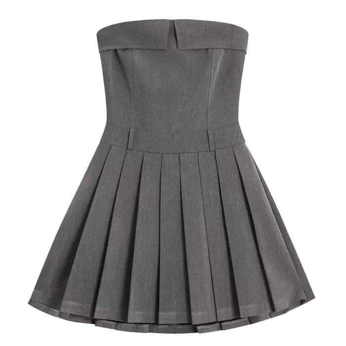GRAY STRAPLESS PLEATED DRESS FOR WOMEN