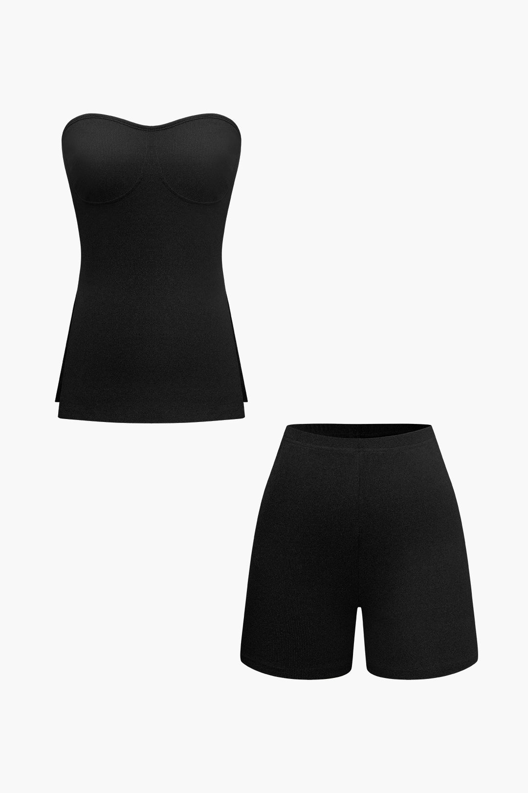GRAY STRAPLESS TOP AND SHORTS SET COMFORTABLE RIBBED SET