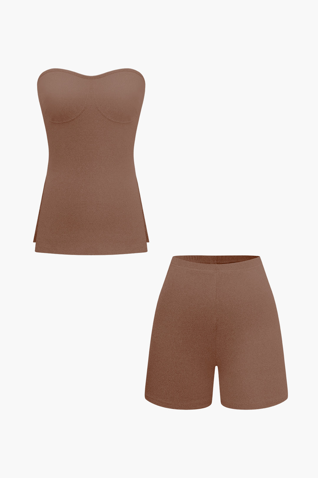 GRAY STRAPLESS TOP AND SHORTS SET COMFORTABLE RIBBED SET