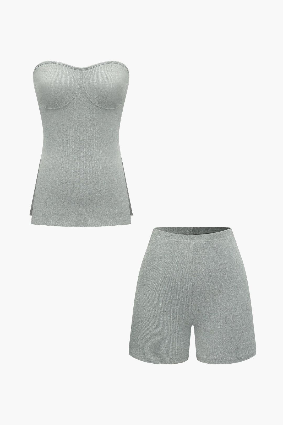 GRAY STRAPLESS TOP AND SHORTS SET COMFORTABLE RIBBED SET