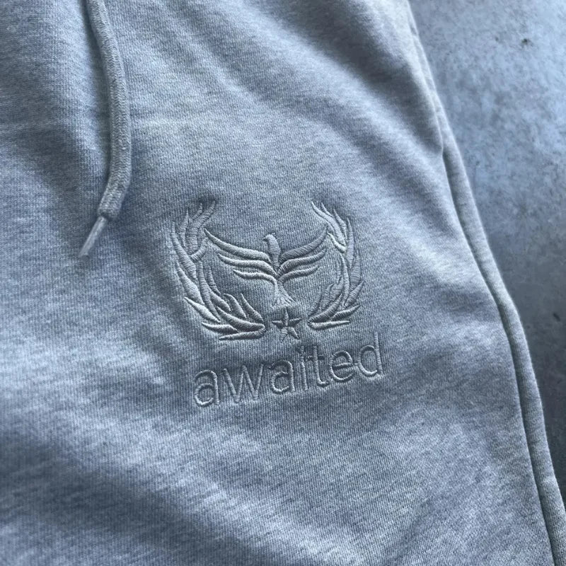 GRAY SWEAT SHORTS WITH PATTERNED WAISTBAND Y2K RETRO SHORTS