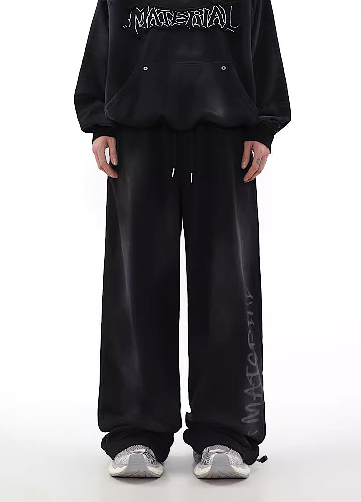 GRAY SWEAT SUIT WITH GRAPHIC TEXT VINTAGE-INSPIRED SIDELINE INITIAL