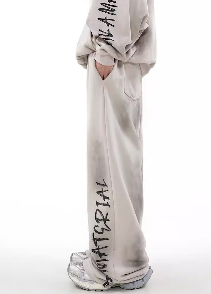 GRAY SWEAT SUIT WITH GRAPHIC TEXT VINTAGE-INSPIRED SIDELINE INITIAL