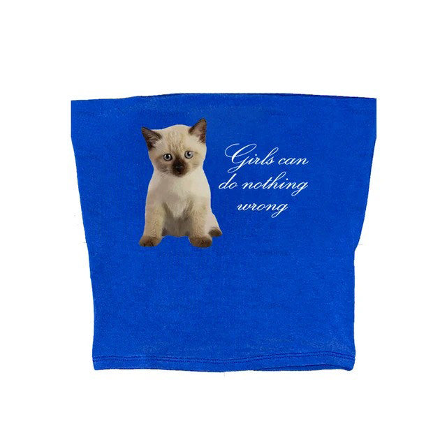 GRAY TUBE TOP WITH KITTEN DESIGN WOMEN'S FASHION TOP