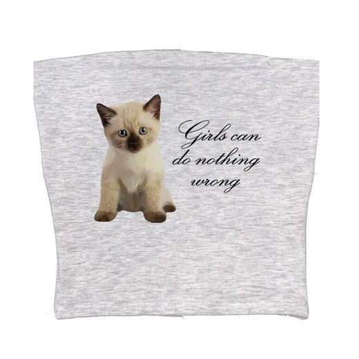 GRAY TUBE TOP WITH KITTEN DESIGN WOMEN'S FASHION TOP
