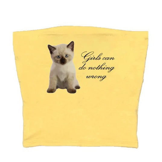 GRAY TUBE TOP WITH KITTEN DESIGN WOMEN'S FASHION TOP