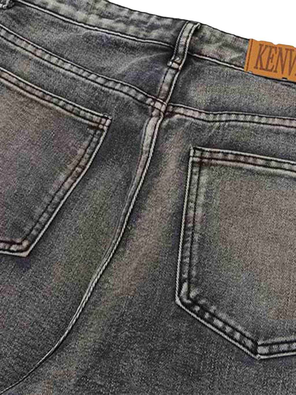 GRAY WIDE-LEG JEANS WITH PINK ACCENTS - MID WAIST TRENDY CASUAL FIT