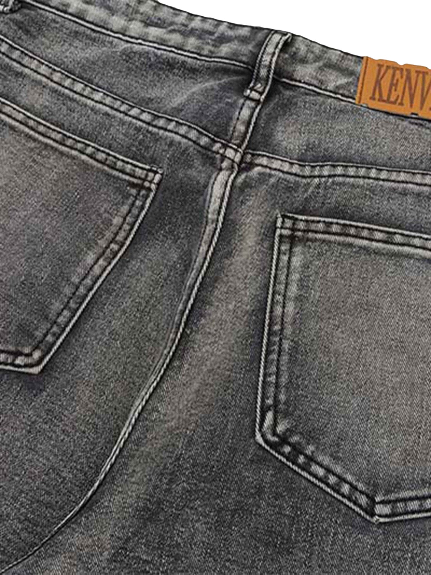 GRAY WIDE-LEG JEANS WITH PINK ACCENTS - MID WAIST TRENDY CASUAL FIT