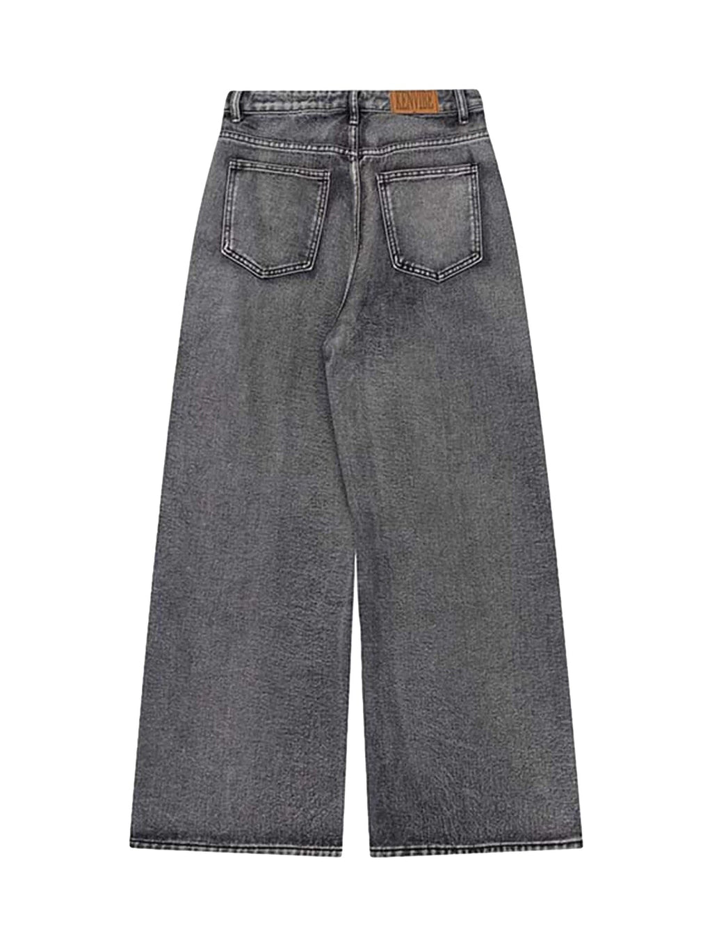 GRAY WIDE-LEG JEANS WITH PINK ACCENTS - MID WAIST TRENDY CASUAL FIT