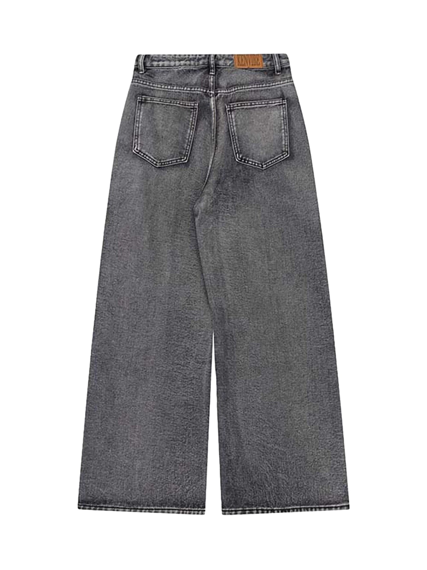 GRAY WIDE-LEG JEANS WITH PINK ACCENTS - MID WAIST TRENDY CASUAL FIT