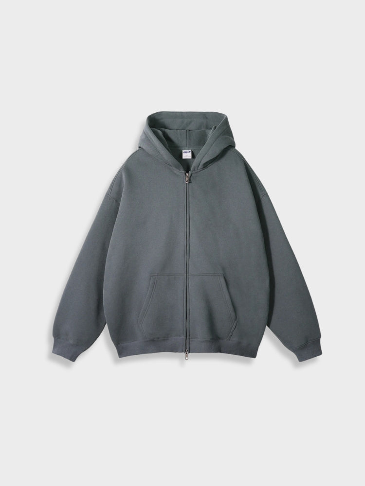 GRAY ZIP-UP HOODIE FOR EVERYDAY WEAR IN COTTON BLEND