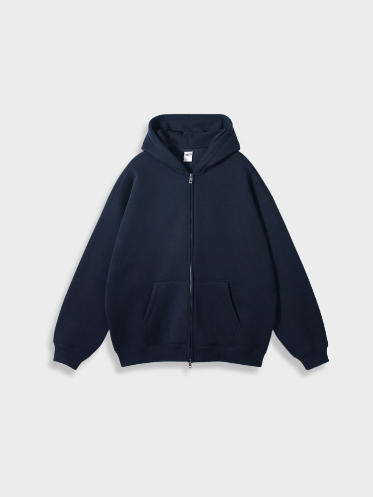 GRAY ZIP-UP HOODIE FOR EVERYDAY WEAR IN COTTON BLEND
