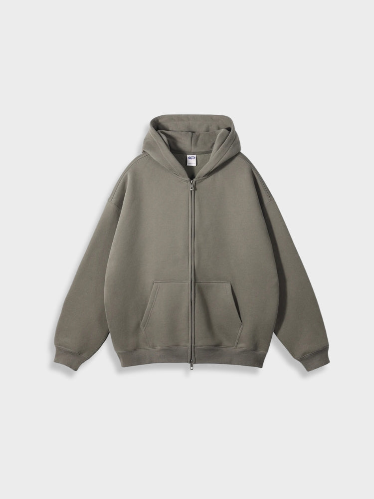GRAY ZIP-UP HOODIE FOR EVERYDAY WEAR IN COTTON BLEND