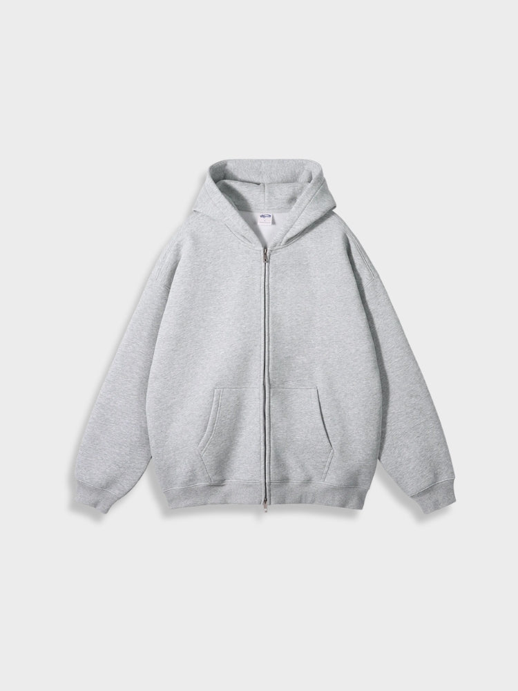GRAY ZIP-UP HOODIE FOR EVERYDAY WEAR IN COTTON BLEND
