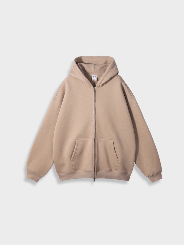 GRAY ZIP-UP HOODIE FOR EVERYDAY WEAR IN COTTON BLEND