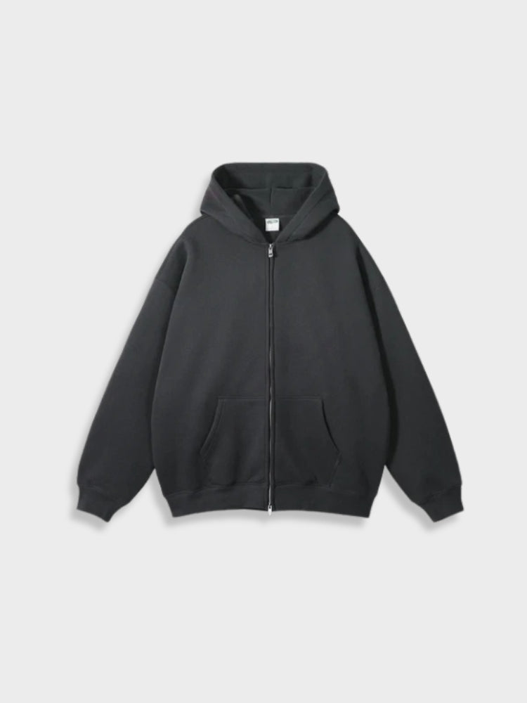GRAY ZIP-UP HOODIE FOR EVERYDAY WEAR IN COTTON BLEND