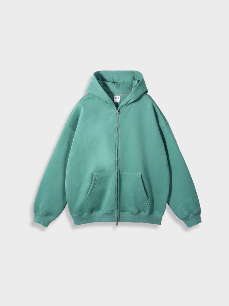 GRAY ZIP-UP HOODIE FOR EVERYDAY WEAR IN COTTON BLEND