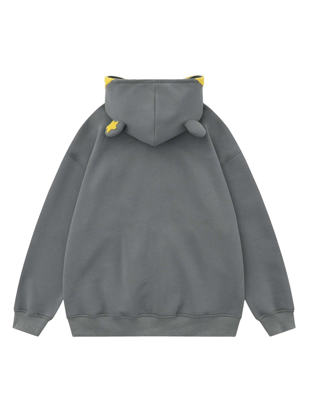 GRAY ZIP-UP HOODIE WITH STAR ACCENTS AND HOOD EARS TRENDY HOODED PULLOVER