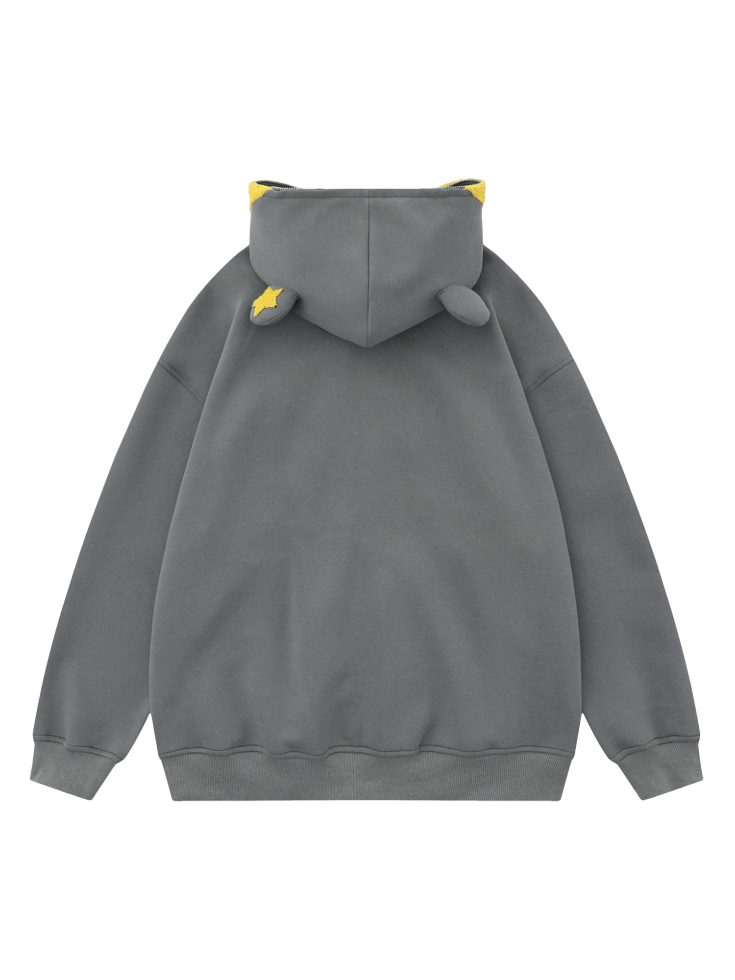 GRAY ZIP-UP HOODIE WITH STAR ACCENTS AND HOOD EARS TRENDY HOODED PULLOVER