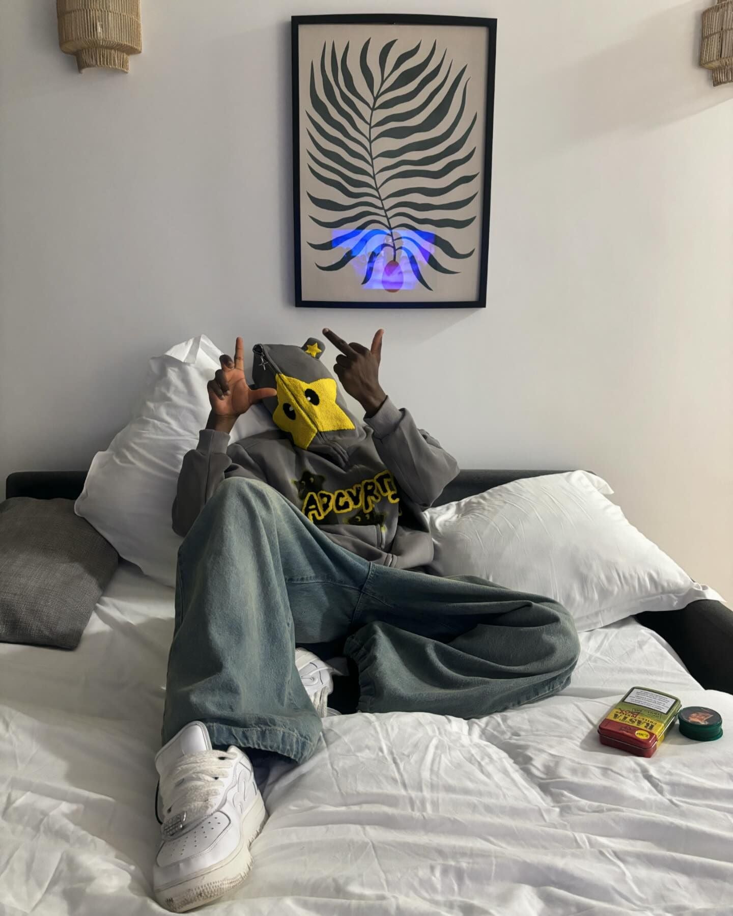 GRAY ZIP-UP HOODIE WITH STAR ACCENTS AND HOOD EARS TRENDY HOODED PULLOVER