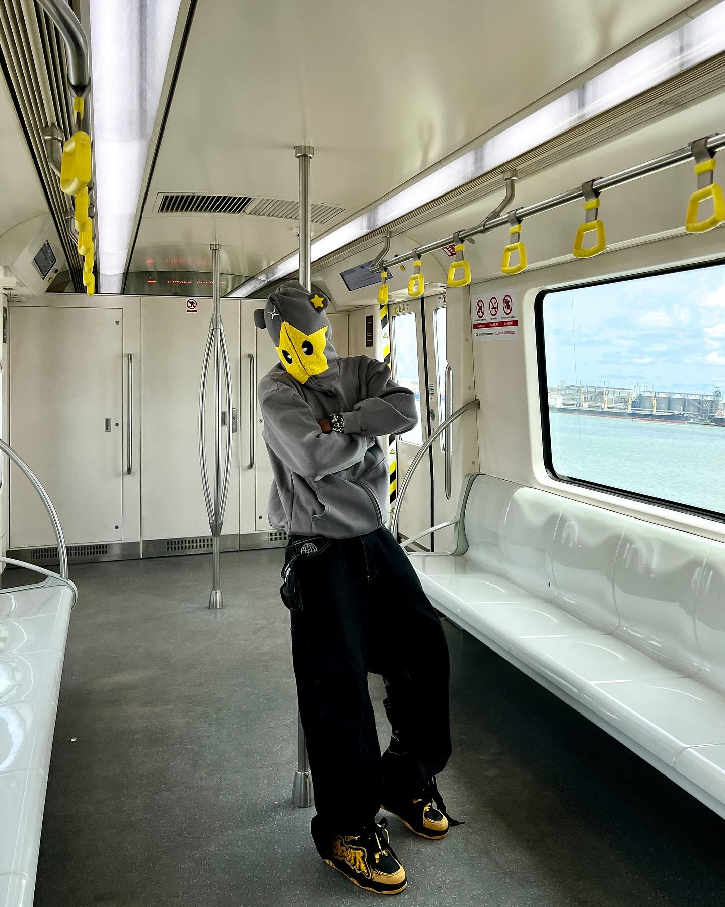 GRAY ZIP-UP HOODIE WITH STAR ACCENTS AND HOOD EARS TRENDY HOODED PULLOVER