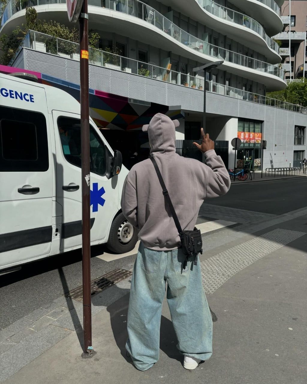 GRAY ZIP-UP HOODIE WITH STAR ACCENTS AND HOOD EARS TRENDY HOODED PULLOVER