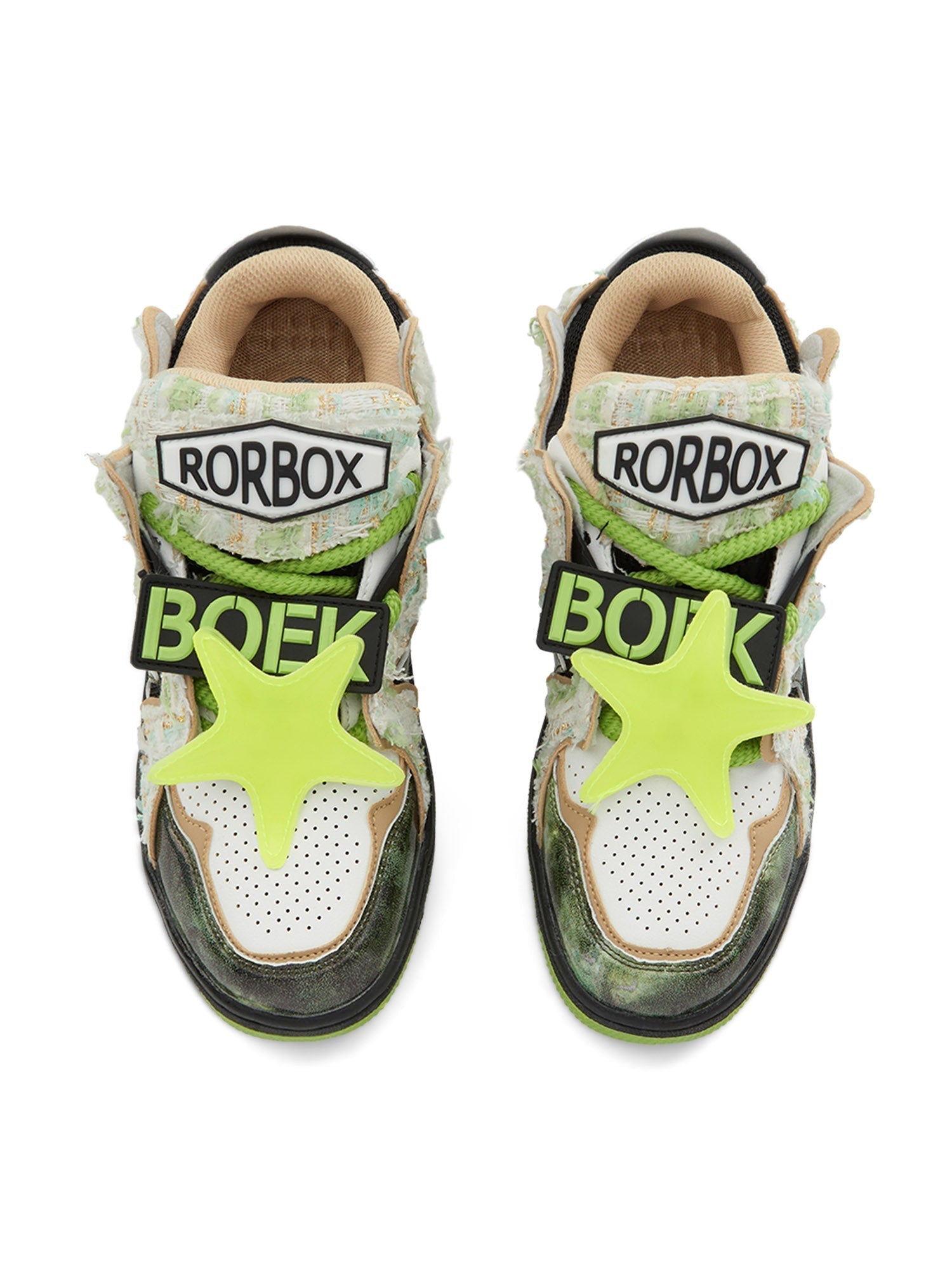 GREEN AND BLACK PATTERNED SNEAKERS CASUAL LOW-HEELED ROUND TOE