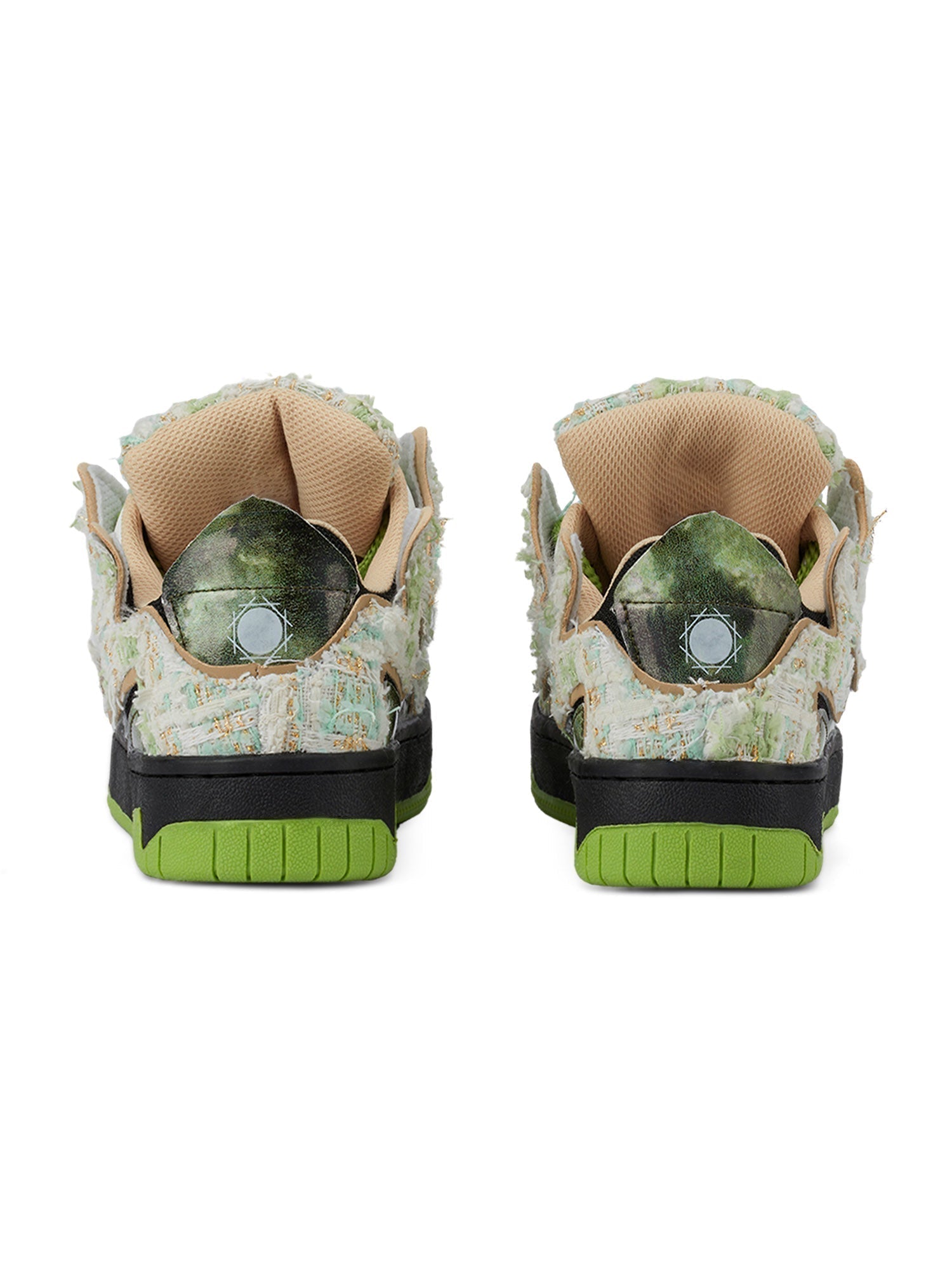 GREEN AND BLACK PATTERNED SNEAKERS CASUAL LOW-HEELED ROUND TOE