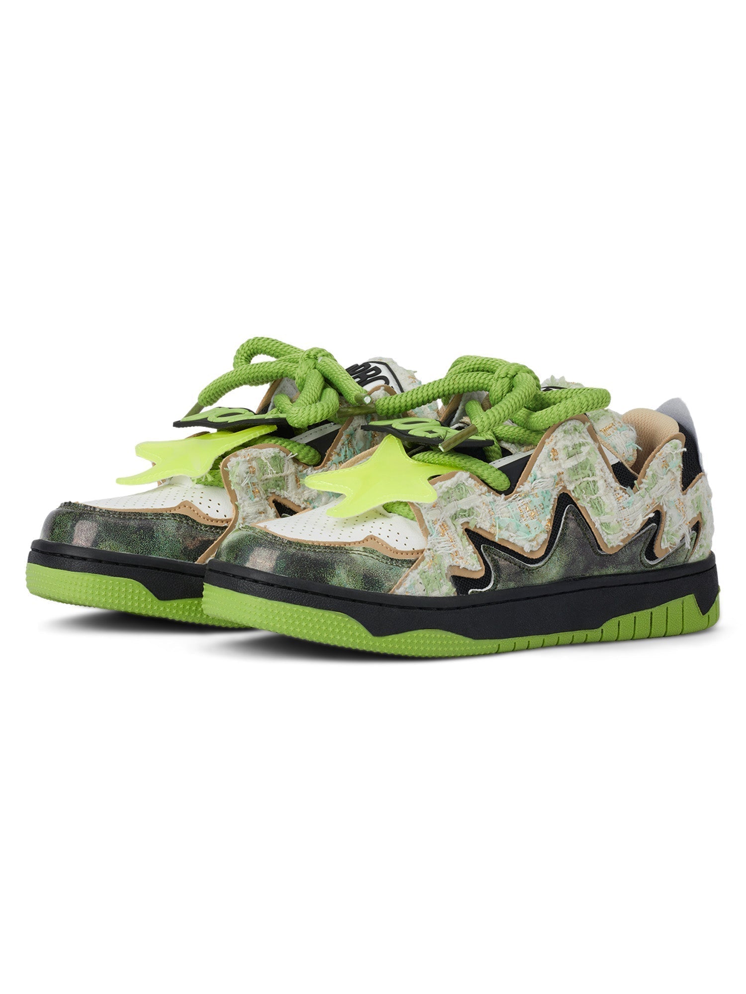 GREEN AND BLACK PATTERNED SNEAKERS CASUAL LOW-HEELED ROUND TOE